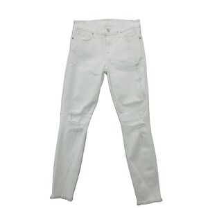 7 For All Mankind Jeans Womens 27 White Skinny Distressed Raw Hem Stretch Denim